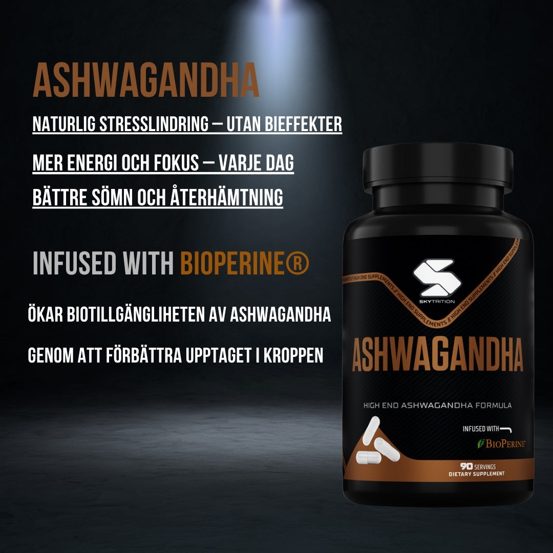 Ashwagandha KSM-66® kosttillskott från Skytrition – adaptogen för stress, sömn och återhämtning