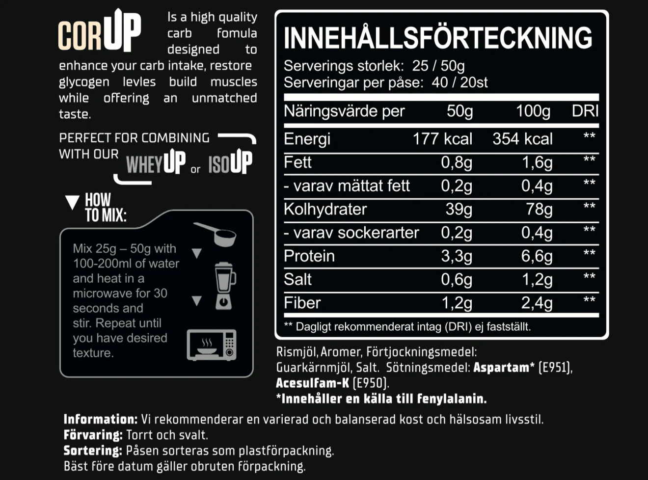 Innehållsförteckning av CorUP från Skytrition